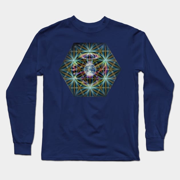 Earth in the Flower of Life Long Sleeve T-Shirt by ACE5Handbook